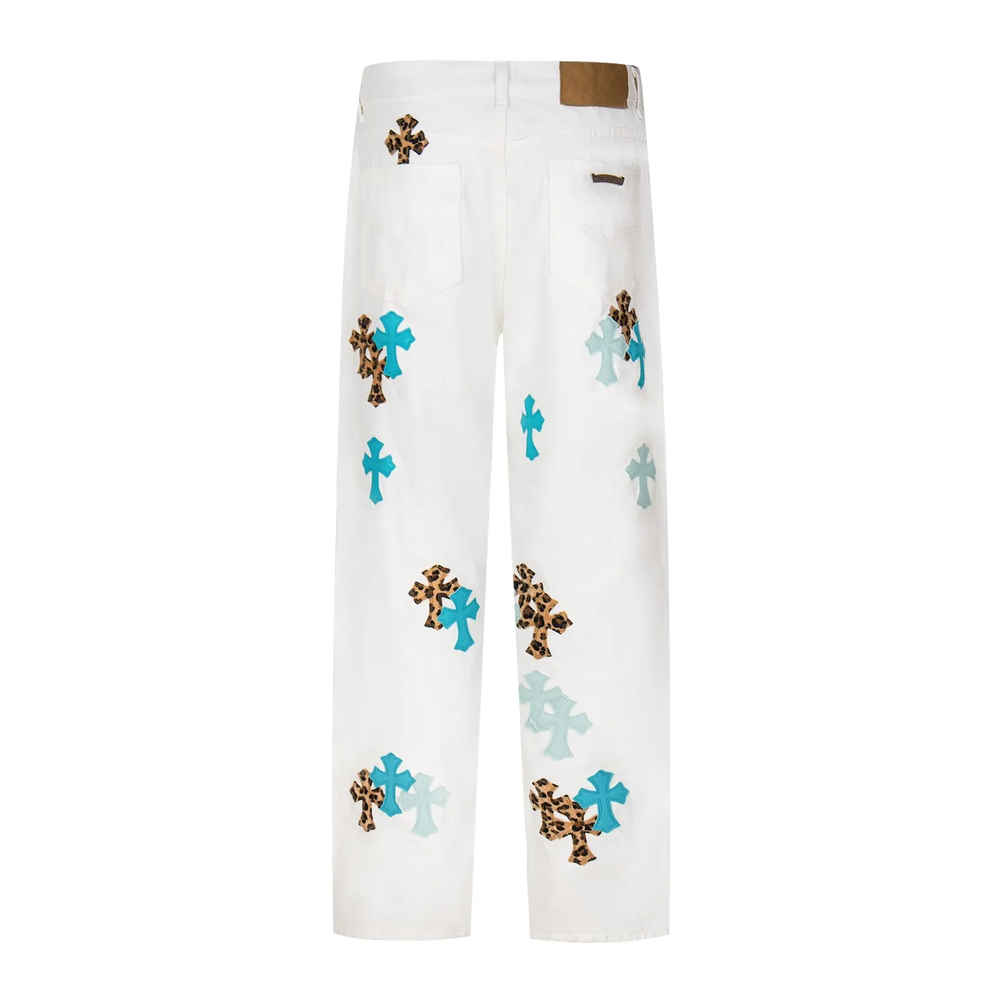 P260 Chrome Hearts 25SS white pants with three-color leopard print blue leather jeans. Chrome Hearts' pants with the most popular colors are made of beaded canvas fabric. Heavy washing makes the upper body of the fabric more textured and the pants are tall and straight! The three-dimensional cutting of the whole trousers is a masterpiece! The hardware is customized by zp. The beaded canvas fabric is thick and soft after being washed. It has good breathability. Customized small leather label. Unique design. The details are simple and elegant, and the workmanship is exquisite. The whole trousers are neatly routed and the details are in place! It’s so cool that both men and women can easily control the genderless trend! Style number: 1771# Color: White Size: 28 30 32 34 36